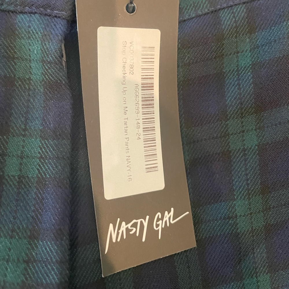 Nasty Gal Black and Green Plaid High-Waist Pants - Picture 2 of 5